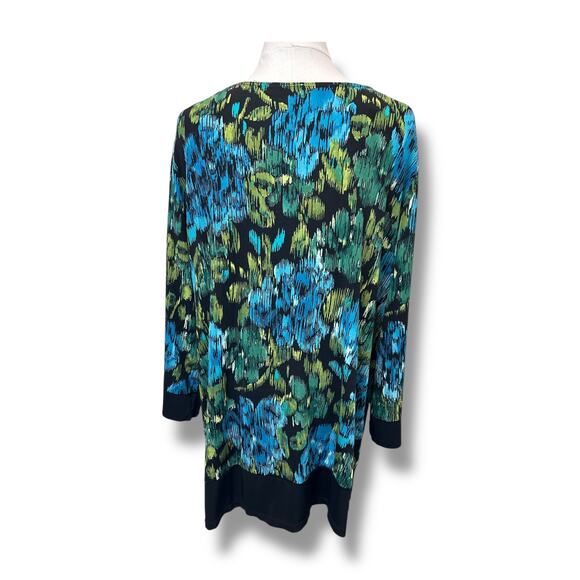 Choices Woman Vintage Long Sleeve Abstract Floral 1/4 Button Neck Tunic Green 3X - Picture 6 of 12